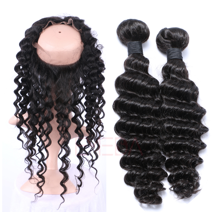 EMEDA Peruvian Hair 360 Lace frontal with hair extensions deep wave hair Pre Plucked Lace Frontals HW060